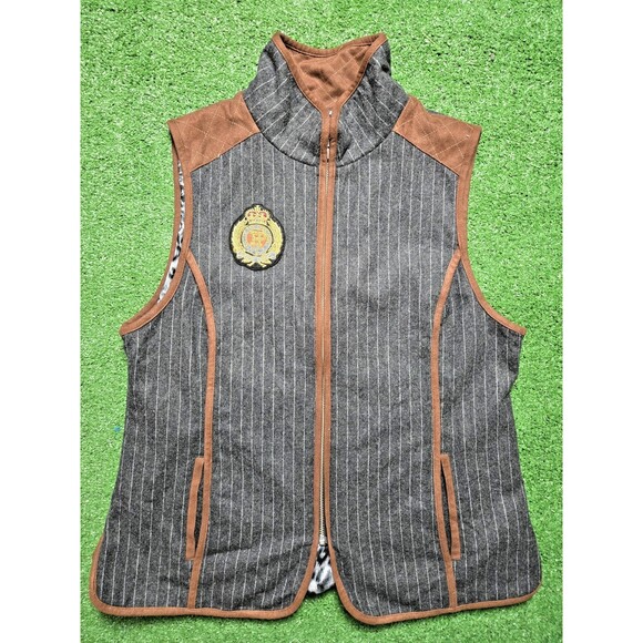 Tasha Polizzi Jackets & Blazers - Tasha Polizzi Pinstripe Vest Western Equestrian Full Zip Brown Trim - Women's L